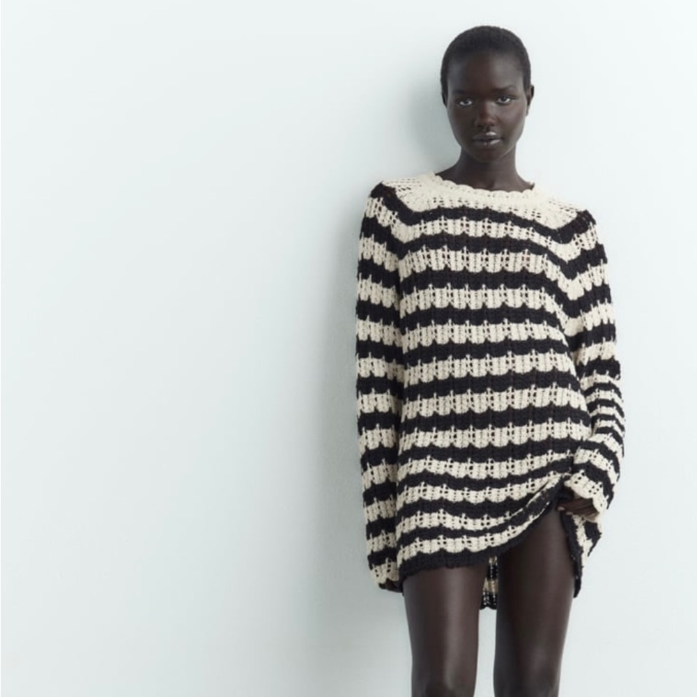 Zara Striped Pointelle Sweater - NWT